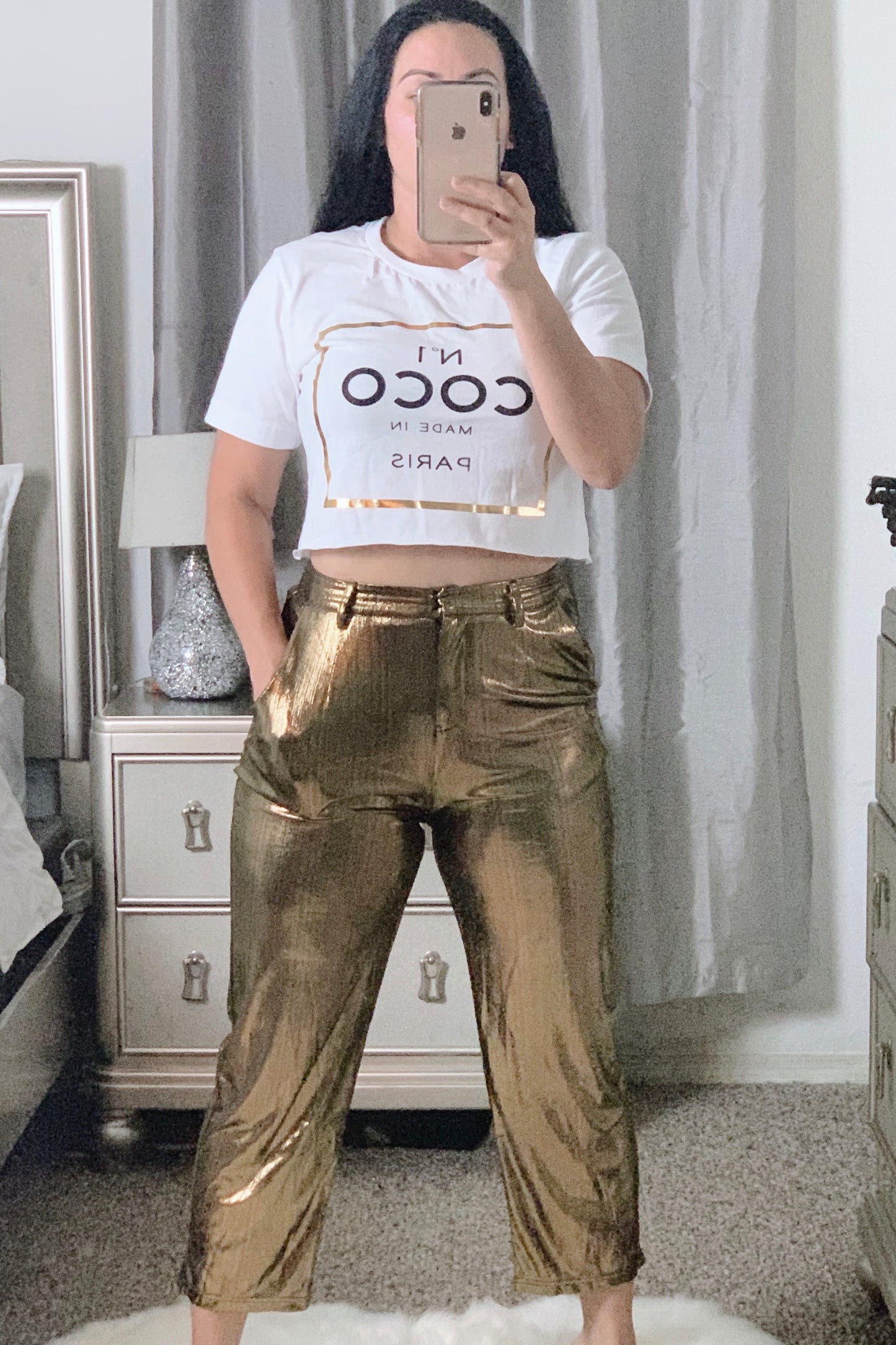 gold metallic pants