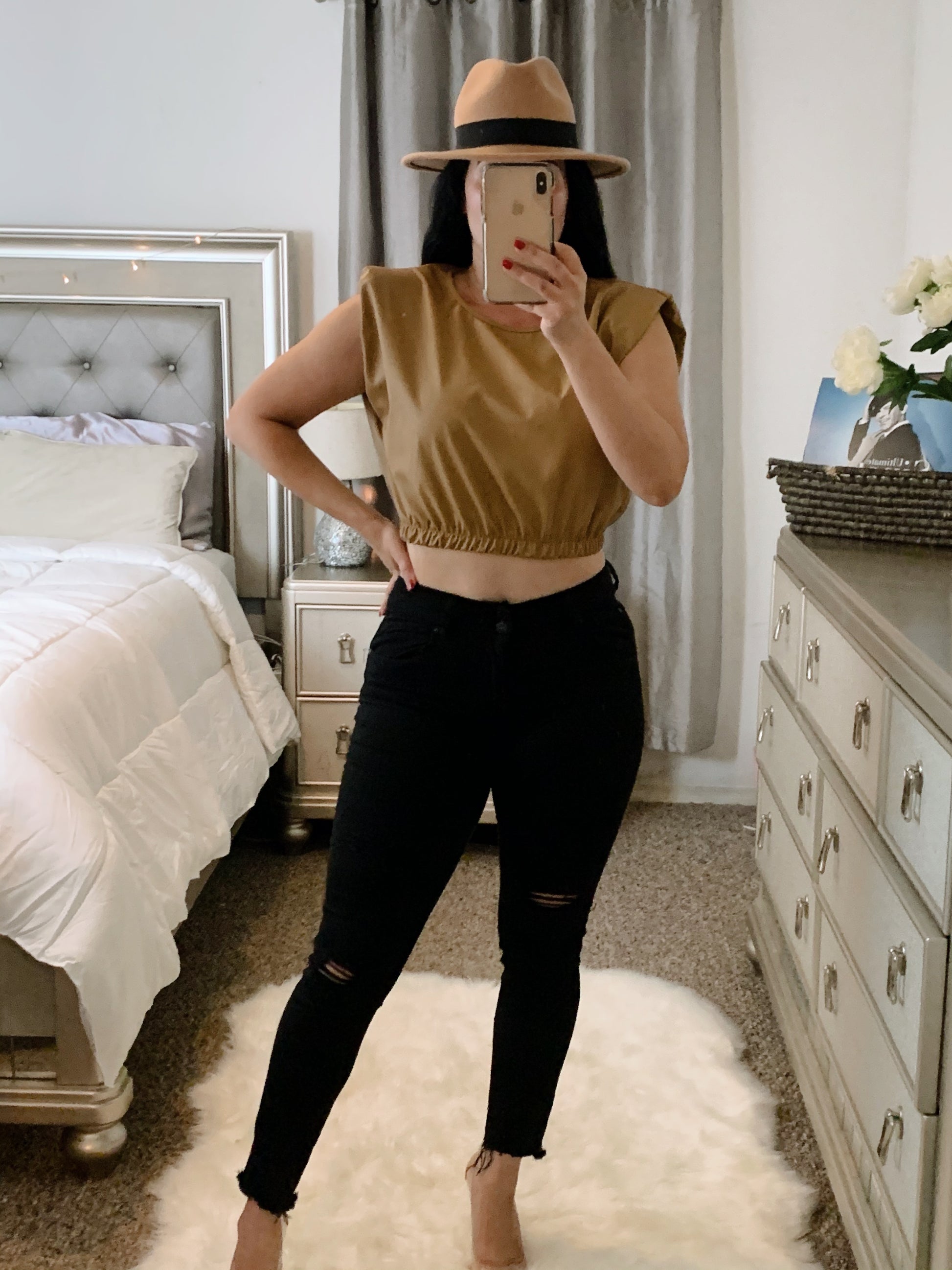 Faux Leather Crop-Top sleeveless